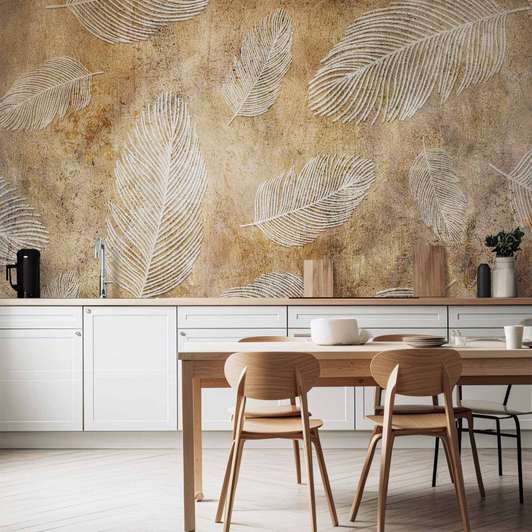 Wall Mural Flying feathers - composition with texture and white scandi boho patterns 136093 additionalImage 6
