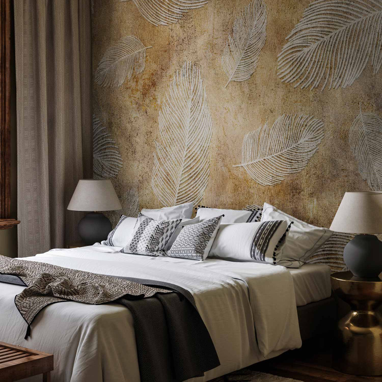 Wall Mural Flying feathers - composition with texture and white scandi boho patterns 136093 additionalImage 2
