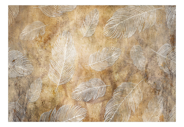 Wall Mural Flying feathers - composition with texture and white scandi boho patterns 136093 additionalImage 1