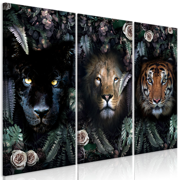 Canvas Print Wild Cats (3-piece) - exotic animals in dense jungle 138593 additionalImage 2