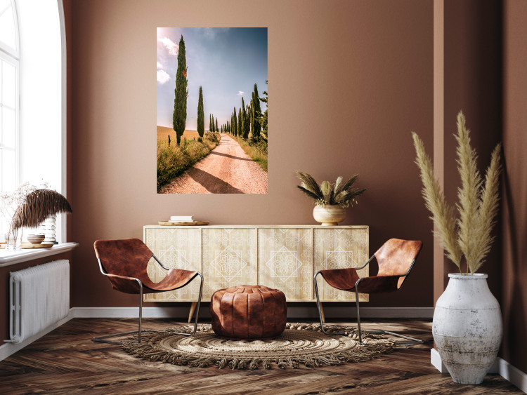Wall Poster Italian Cypresses - landscape of a path with trees against a blue sky 138693 additionalImage 13