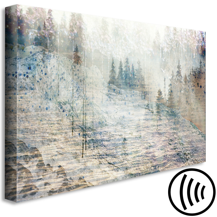 Canvas Abstract Landscape (1-piece) - forest and rocky mountains in silver 144793 additionalImage 6