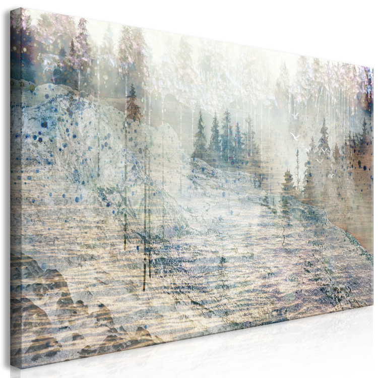 Canvas Abstract Landscape (1-piece) - forest and rocky mountains in silver 144793 additionalImage 2