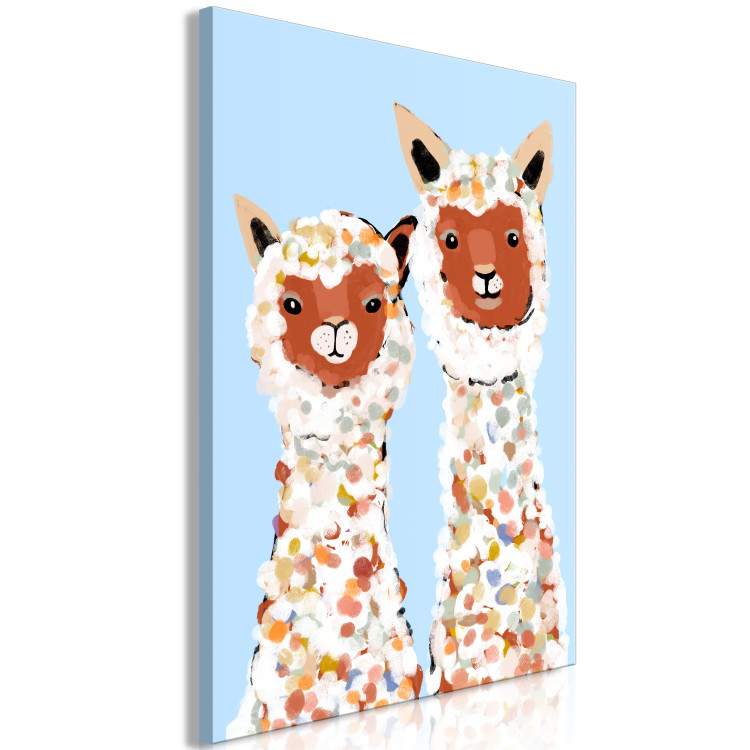 Canvas Art Print Two Llamas - Happy Animals Painted With Colorful Spots 145493 additionalImage 2