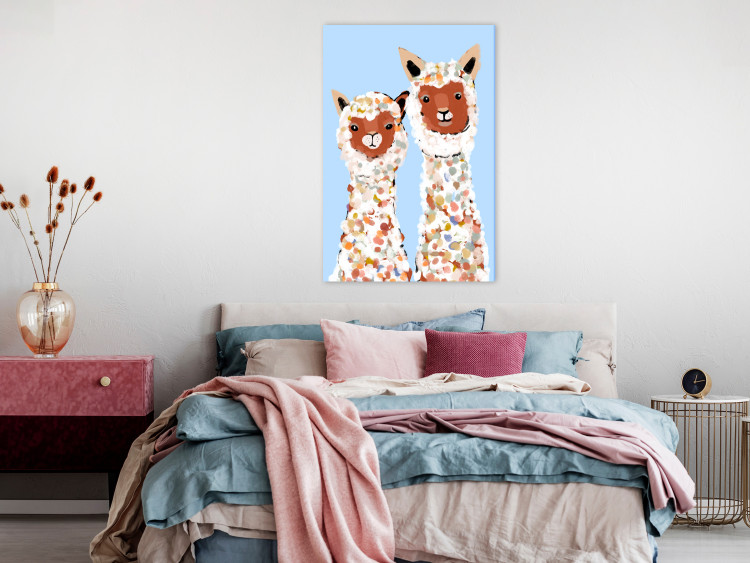 Canvas Art Print Two Llamas - Happy Animals Painted With Colorful Spots 145493 additionalImage 3