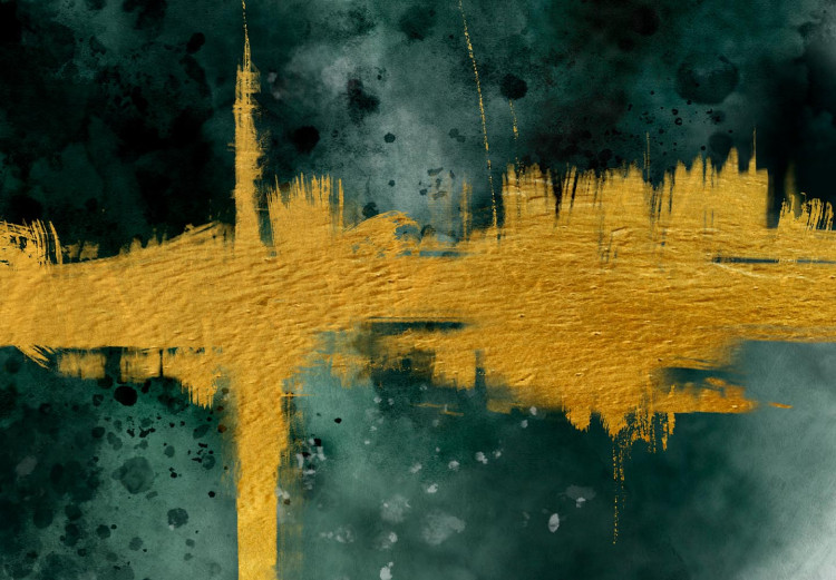 Round Canvas Golden Painted Horizon - Yellow Streak Against the Bottle-green Background 148693 additionalImage 4