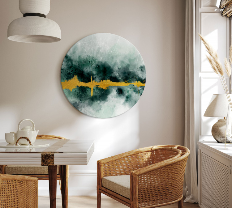 Round Canvas Golden Painted Horizon - Yellow Streak Against the Bottle-green Background 148693 additionalImage 2