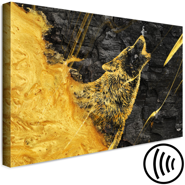 Canvas Howling Wolf - Shining Golden Animal on a Black Coal Background 148793 additionalImage 6