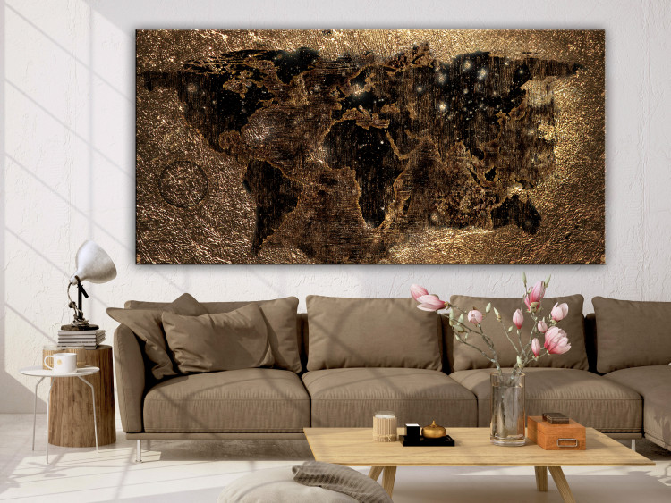 Canvas Art Print Exclusive World Map (1-piece) - continents against a golden background 148893 additionalImage 3