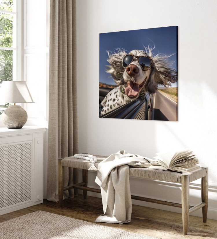 Canvas Art Print AI English Setter Dog - Animal With Glasses Riding in a Car - Square 150193 additionalImage 11