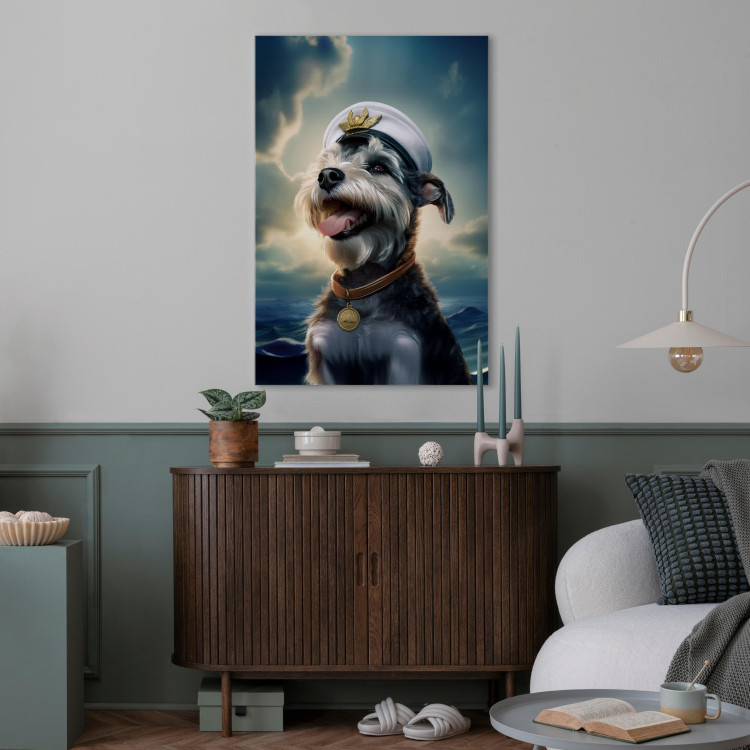 Canvas Print AI Dog Schnauzer - Portrait of a Fantasy Animal in the Role of a Sailor - Vertical 150293 additionalImage 3