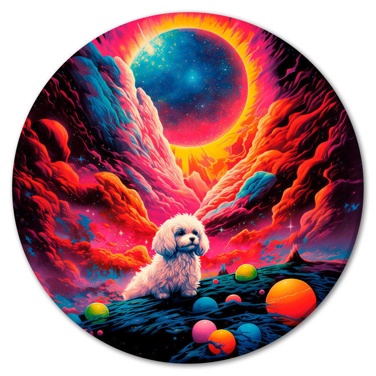 Round Canvas Galactic Poodle - A Seated Shaggy Dog Against the Cosmic Sky 151593