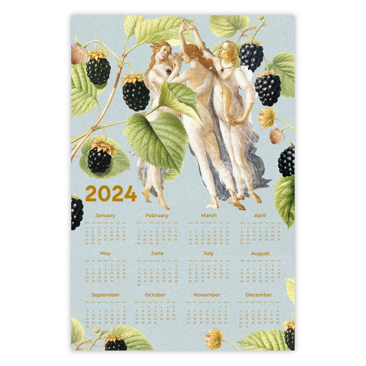 Poster Calendar 2024 - Collage of Three Graces Painting With Botanical Theme 151893