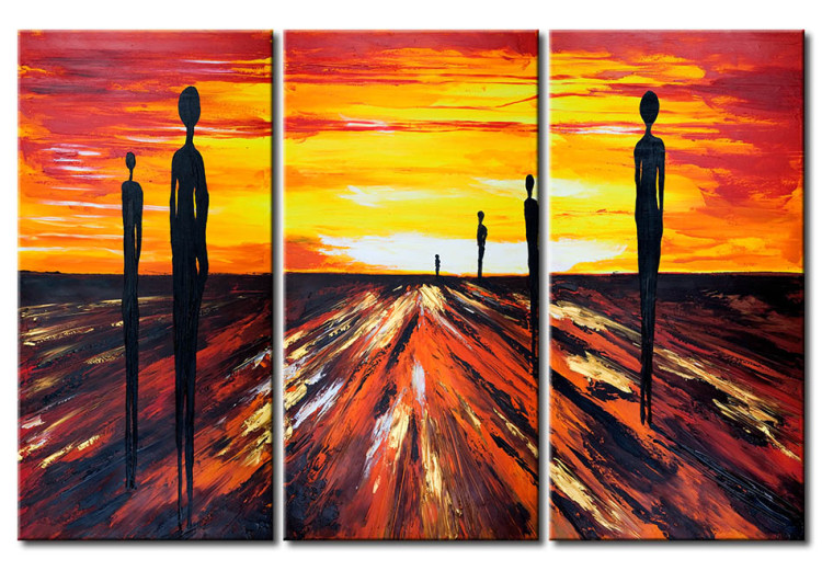 Canvas Print Silhouettes of Figures (1-piece) - abstraction with sunset and path 47093
