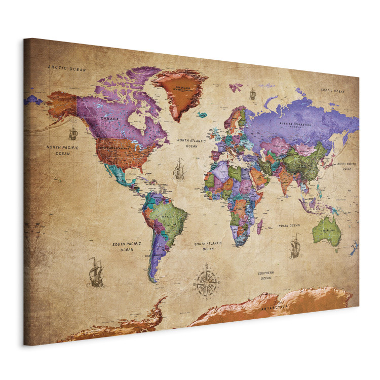 Canvas Print Colorful Journeys (1-part) Wide - World Map in English 107204 additionalImage 2
