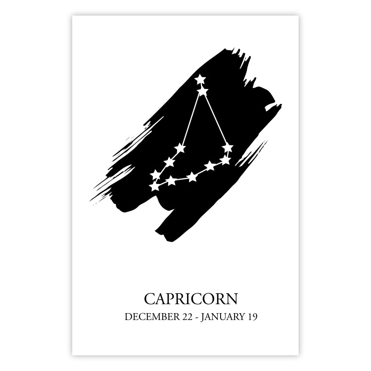 Wall Poster Zodiac signs: Capricorn - black and white star constellation and texts 114804