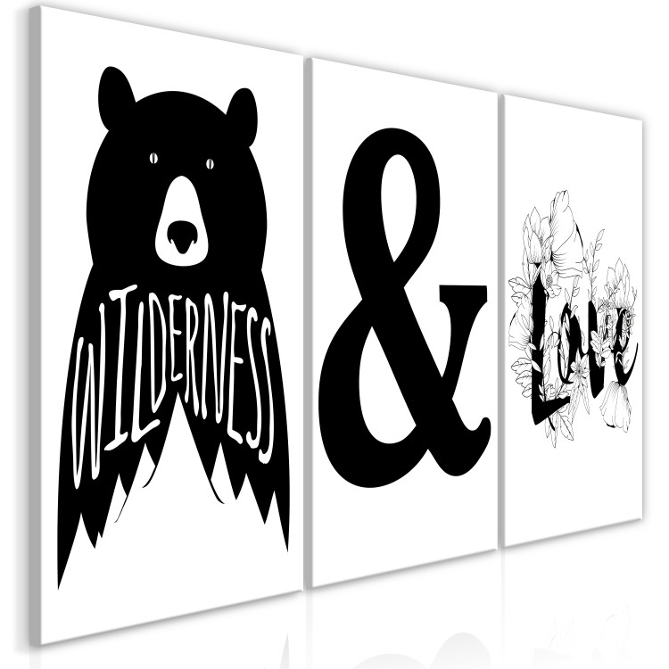 Canvas Wildlife and love - black and white graphics with a bear and flowers 117104 additionalImage 2