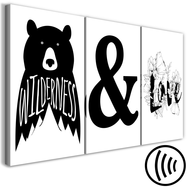 Canvas Wildlife and love - black and white graphics with a bear and flowers 117104 additionalImage 6