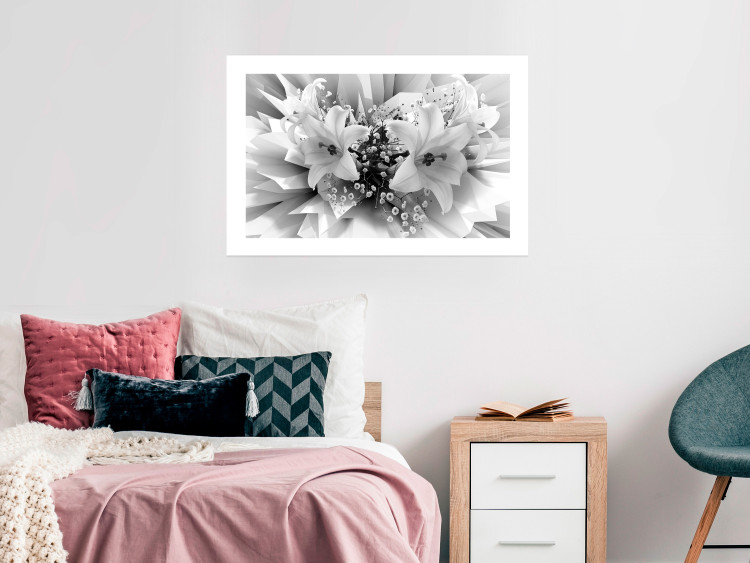 Poster Geometric Bouquet - black and white unique abstraction in lily flowers 117204 additionalImage 2