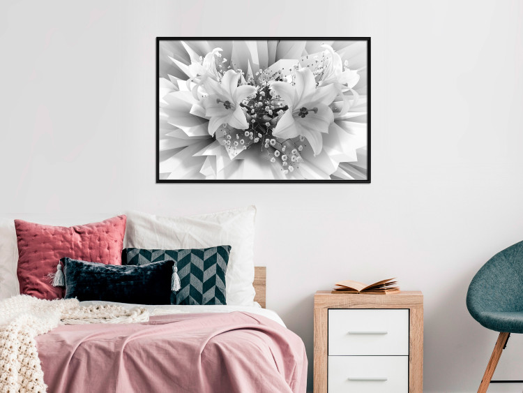 Poster Geometric Bouquet - black and white unique abstraction in lily flowers 117204 additionalImage 3