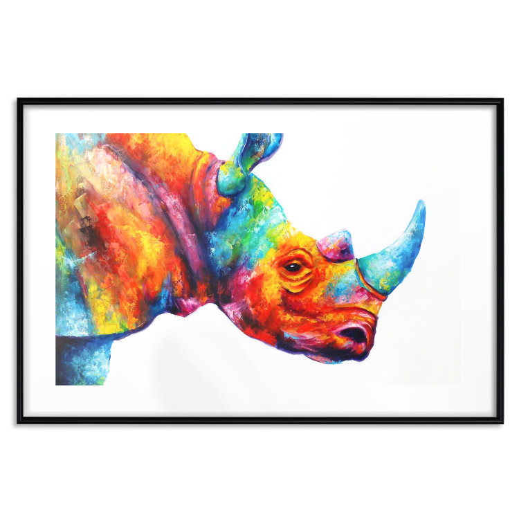 Wall Poster Rainbow Rhinoceros - colorful and abstract animal on a white background 127204 additionalImage 17