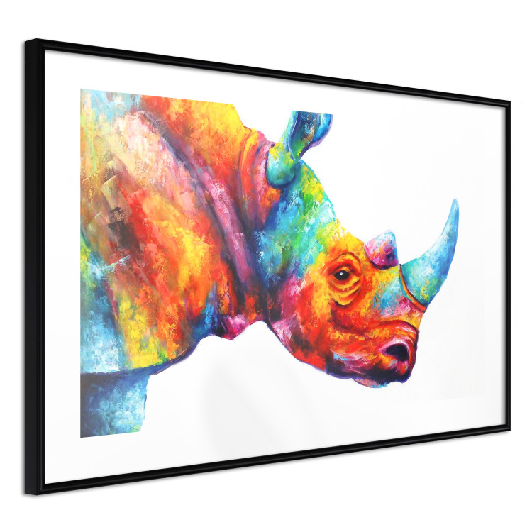 Wall Poster Rainbow Rhinoceros - colorful and abstract animal on a white background 127204 additionalImage 8