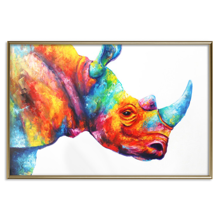 Wall Poster Rainbow Rhinoceros - colorful and abstract animal on a white background 127204 additionalImage 21