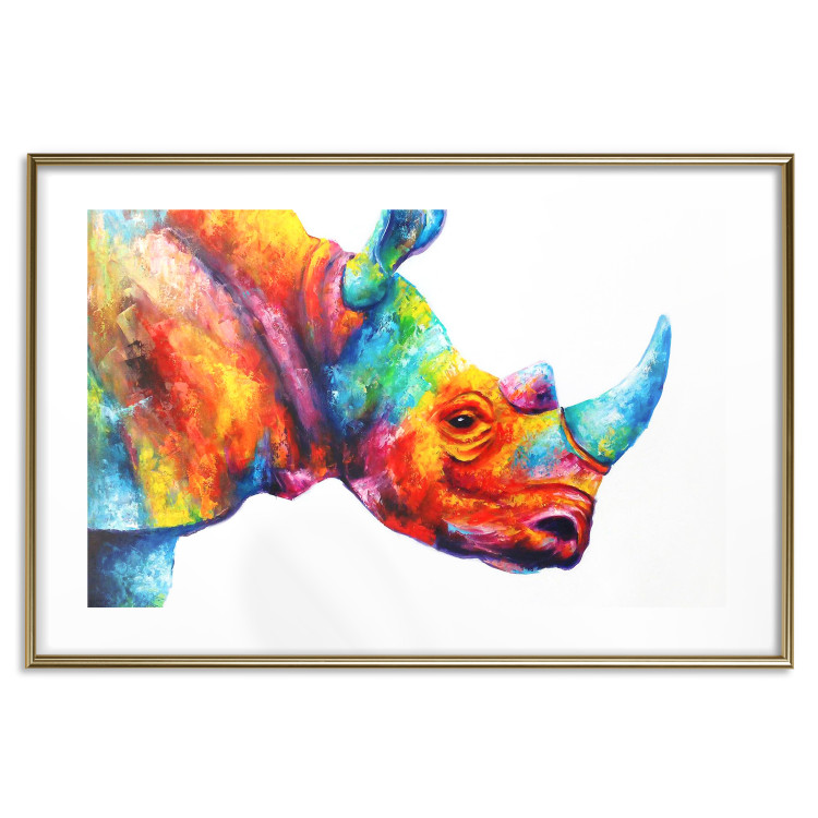 Wall Poster Rainbow Rhinoceros - colorful and abstract animal on a white background 127204 additionalImage 16