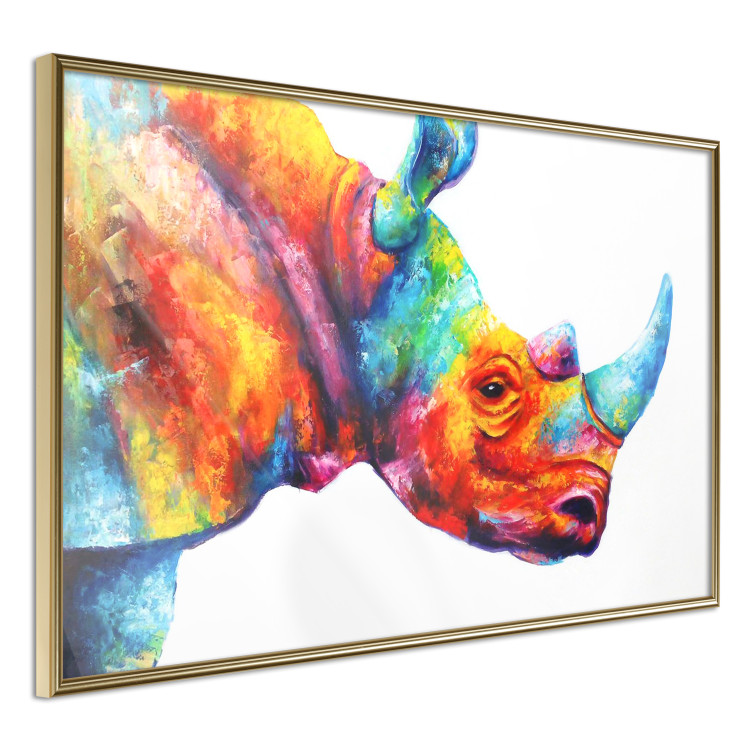 Wall Poster Rainbow Rhinoceros - colorful and abstract animal on a white background 127204 additionalImage 14