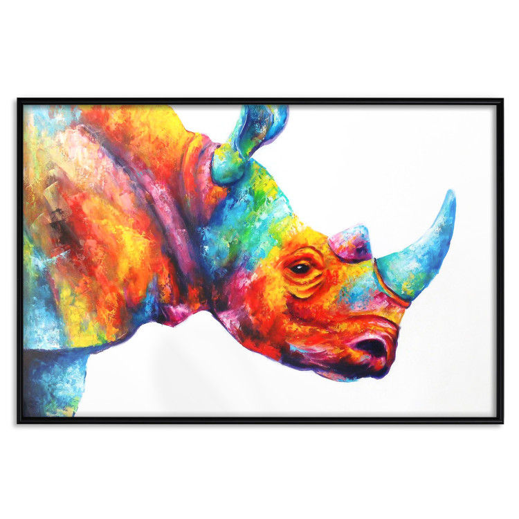 Wall Poster Rainbow Rhinoceros - colorful and abstract animal on a white background 127204 additionalImage 18