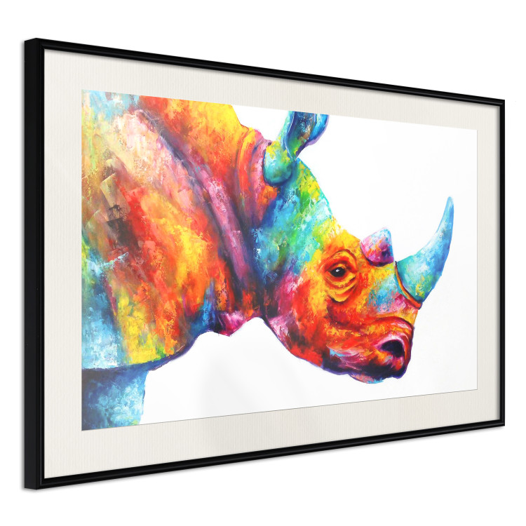 Wall Poster Rainbow Rhinoceros - colorful and abstract animal on a white background 127204 additionalImage 2