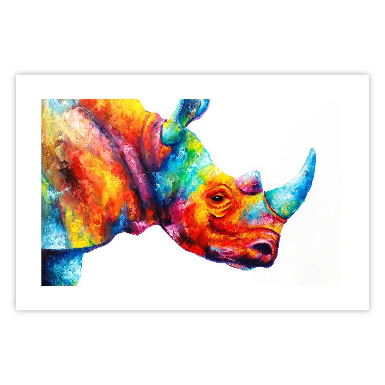 Wall Poster Rainbow Rhinoceros - colorful and abstract animal on a white background 127204 additionalImage 25
