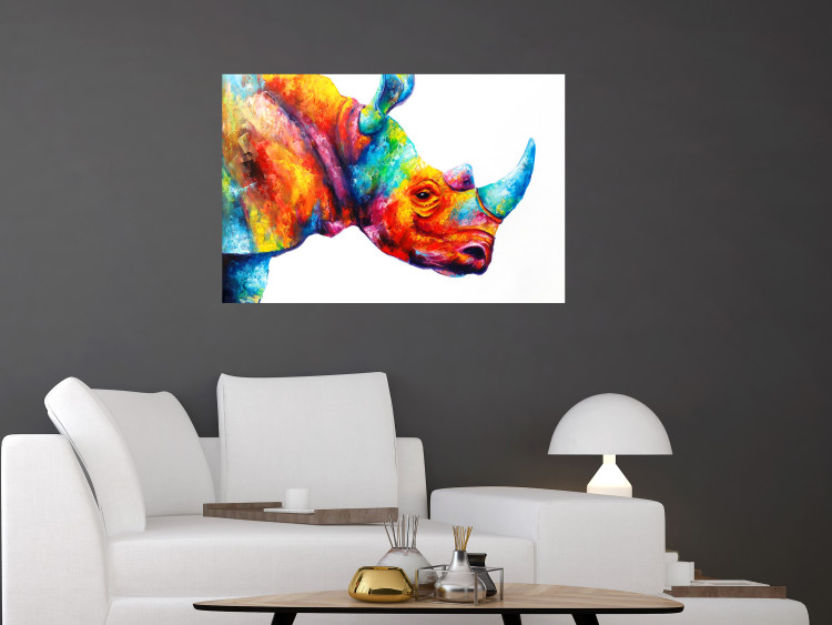 Wall Poster Rainbow Rhinoceros - colorful and abstract animal on a white background 127204 additionalImage 4