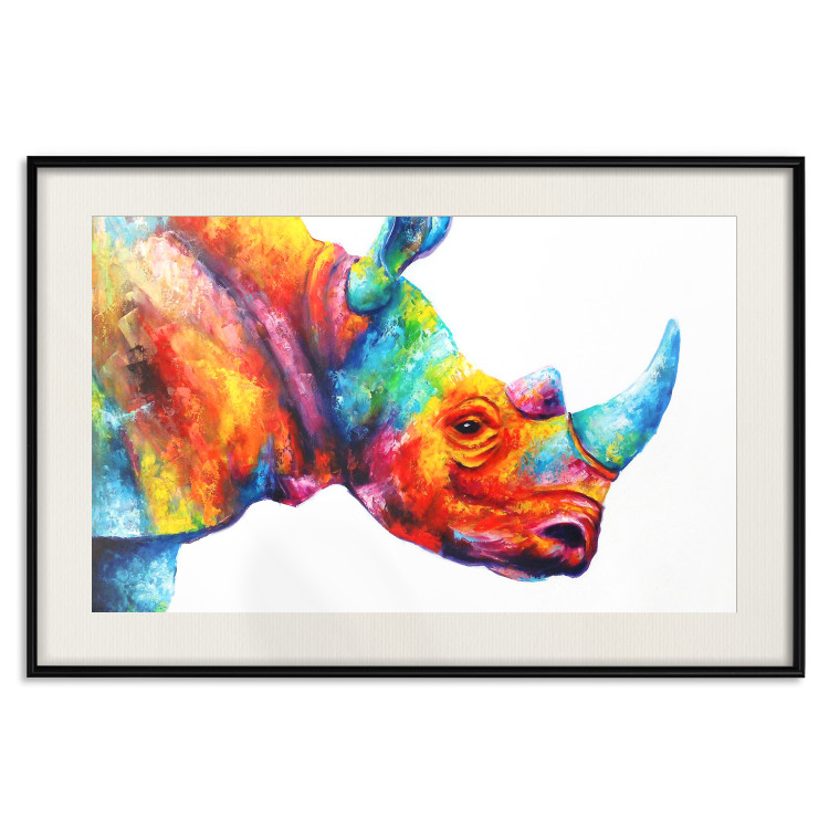 Wall Poster Rainbow Rhinoceros - colorful and abstract animal on a white background 127204 additionalImage 19