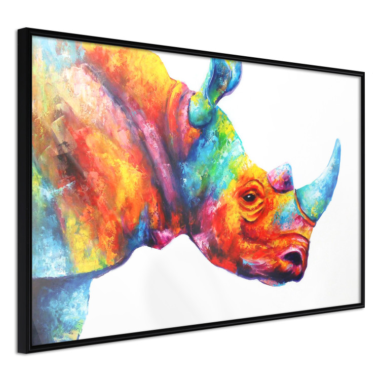 Wall Poster Rainbow Rhinoceros - colorful and abstract animal on a white background 127204 additionalImage 13