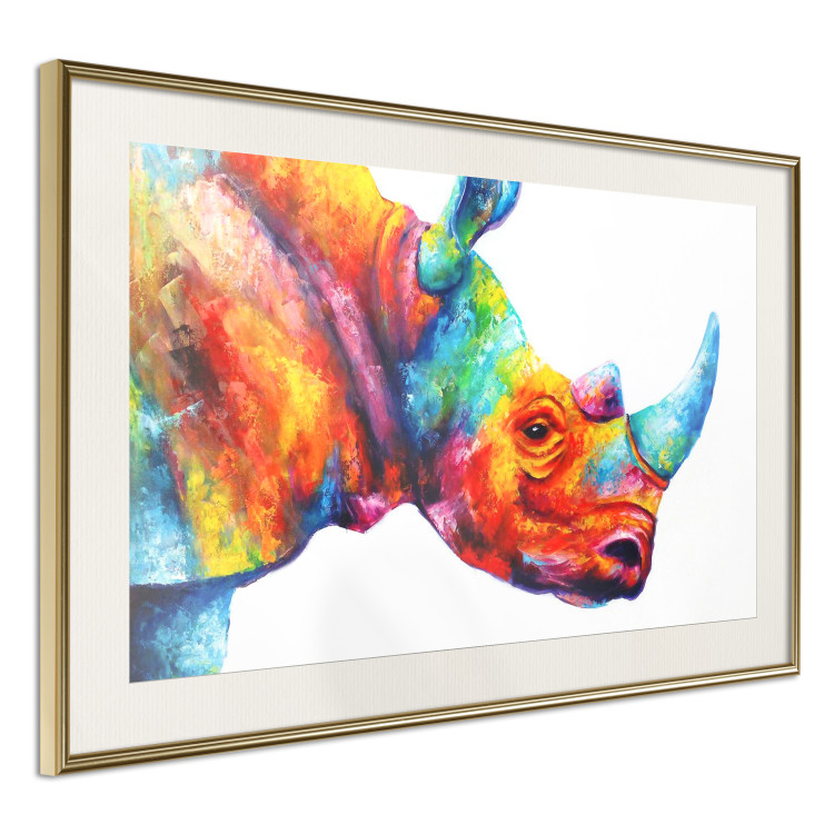 Wall Poster Rainbow Rhinoceros - colorful and abstract animal on a white background 127204 additionalImage 3