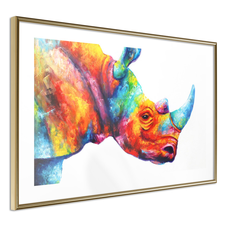 Wall Poster Rainbow Rhinoceros - colorful and abstract animal on a white background 127204 additionalImage 9