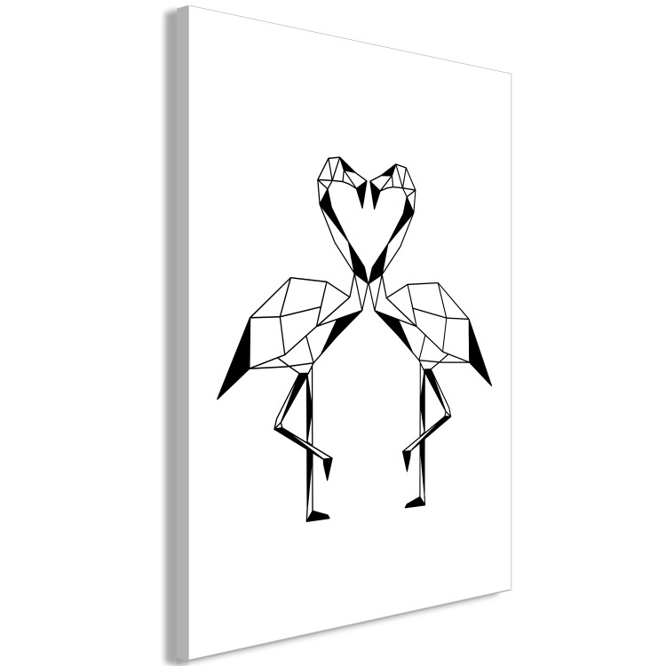 Canvas Two flamingos touching their beaks - geometric, black and white birds 127804 additionalImage 2