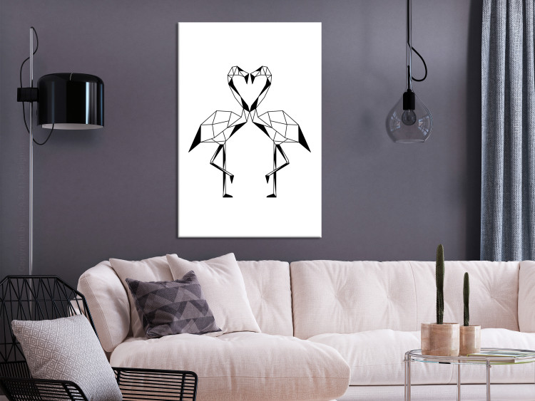 Canvas Two flamingos touching their beaks - geometric, black and white birds 127804 additionalImage 3