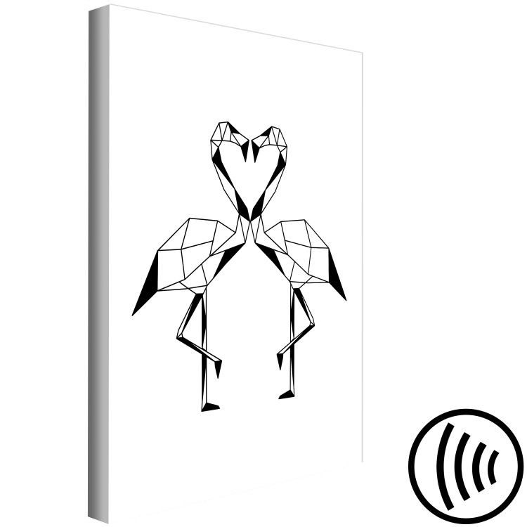 Canvas Two flamingos touching their beaks - geometric, black and white birds 127804 additionalImage 6