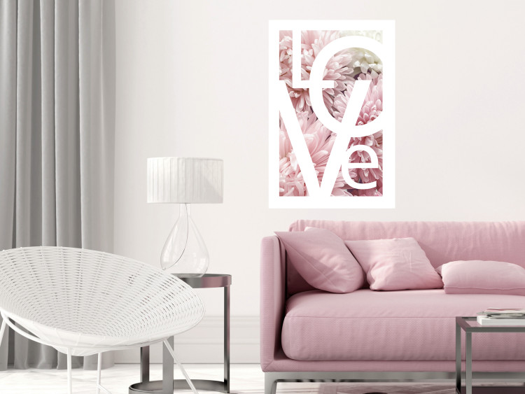 Wall Poster Love - Letters - white inscriptions on background of pink flowers 127904 additionalImage 5