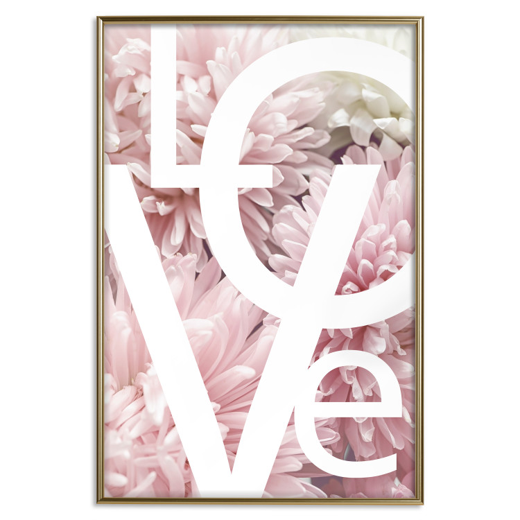 Wall Poster Love - Letters - white inscriptions on background of pink flowers 127904 additionalImage 21