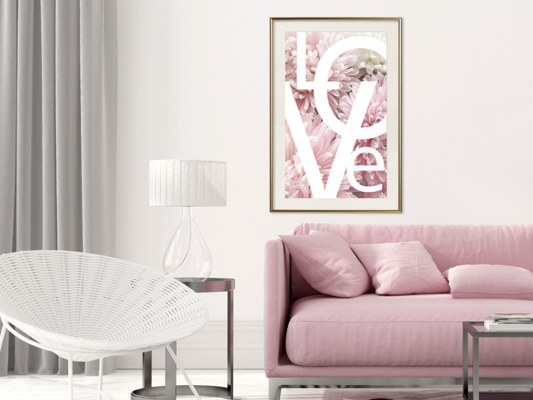 Wall Poster Love - Letters - white inscriptions on background of pink flowers 127904 additionalImage 22