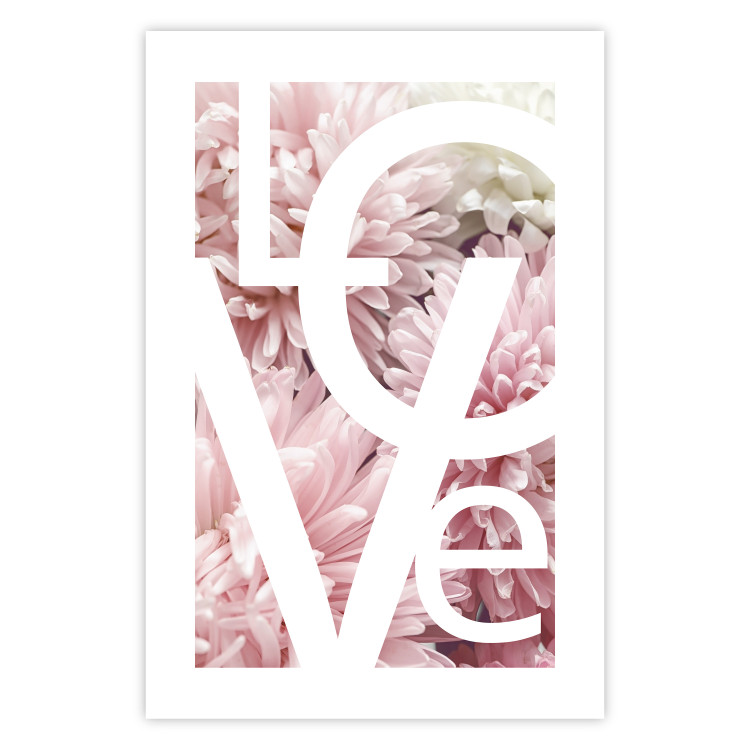 Wall Poster Love - Letters - white inscriptions on background of pink flowers 127904 additionalImage 25