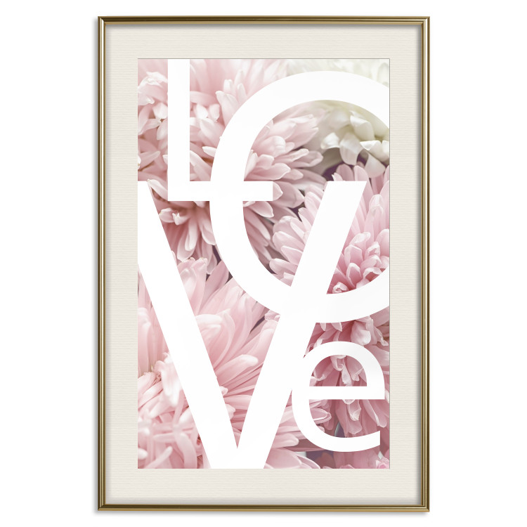 Wall Poster Love - Letters - white inscriptions on background of pink flowers 127904 additionalImage 20
