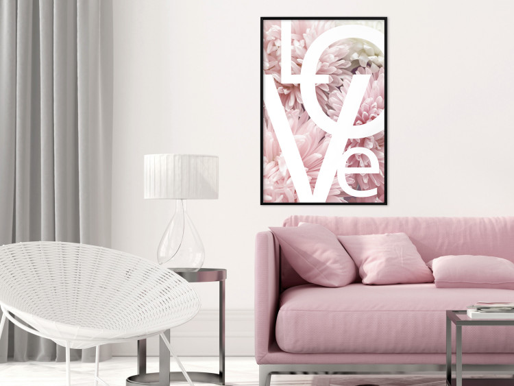 Wall Poster Love - Letters - white inscriptions on background of pink flowers 127904 additionalImage 6