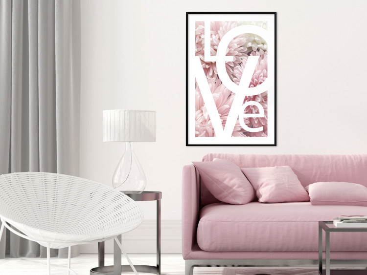 Wall Poster Love - Letters - white inscriptions on background of pink flowers 127904 additionalImage 23