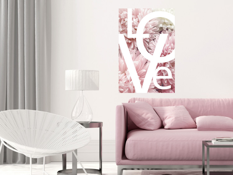 Wall Poster Love - Letters - white inscriptions on background of pink flowers 127904 additionalImage 4