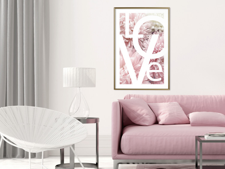 Wall Poster Love - Letters - white inscriptions on background of pink flowers 127904 additionalImage 15
