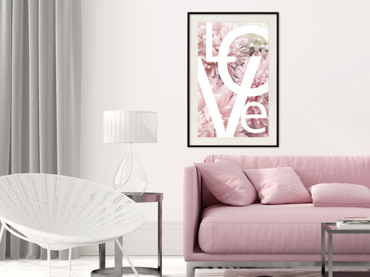 Wall Poster Love - Letters - white inscriptions on background of pink flowers 127904 additionalImage 24